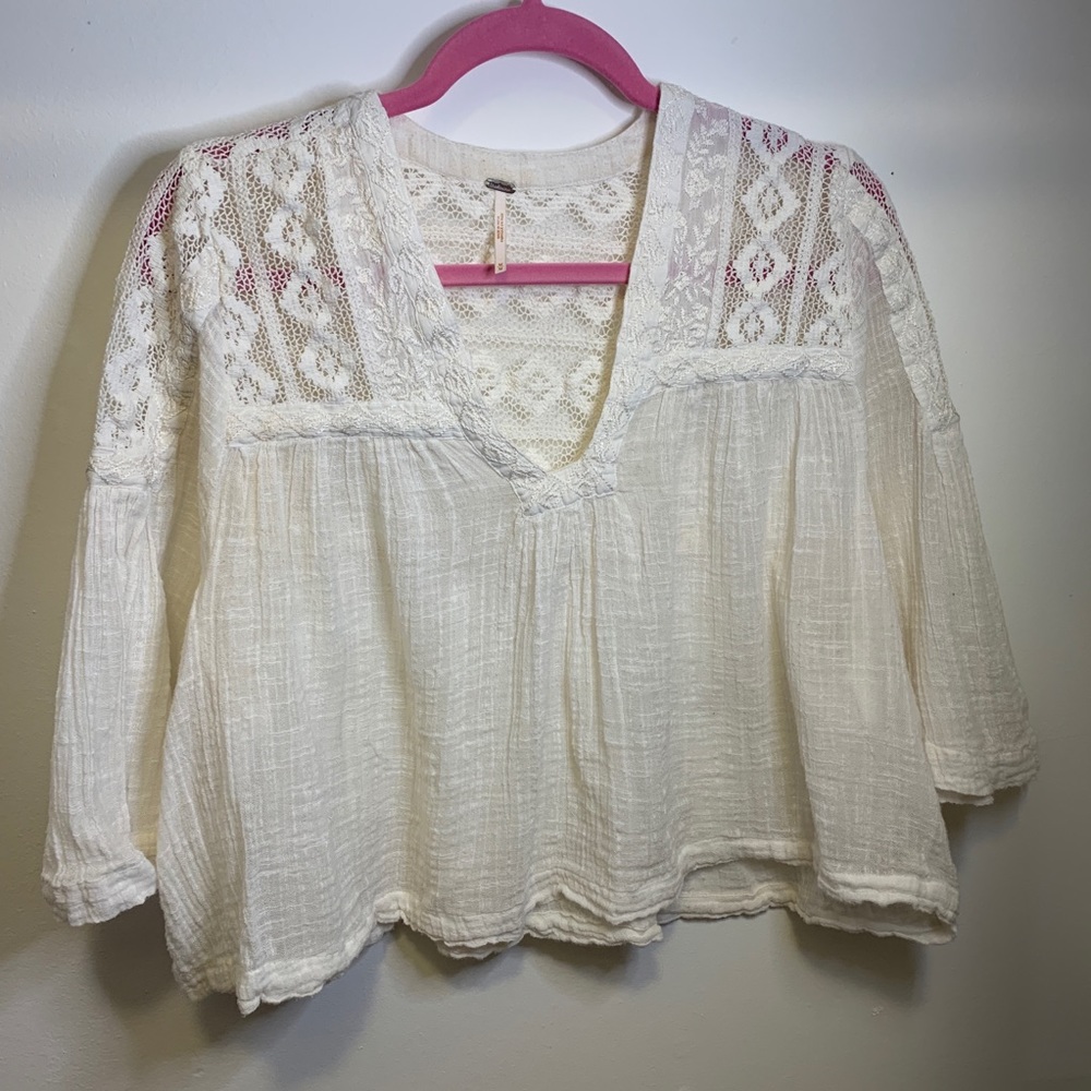 Free People gauze white crochet crop top size Med